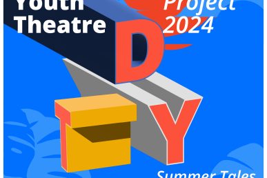 Image poster: Blue background, stylised text - Deaf Youth Theatrem 'DYT' Summer Project, Summer Tales, 8th - 12th July. Logos bottom left: Solar Bean and Creative Scotland.